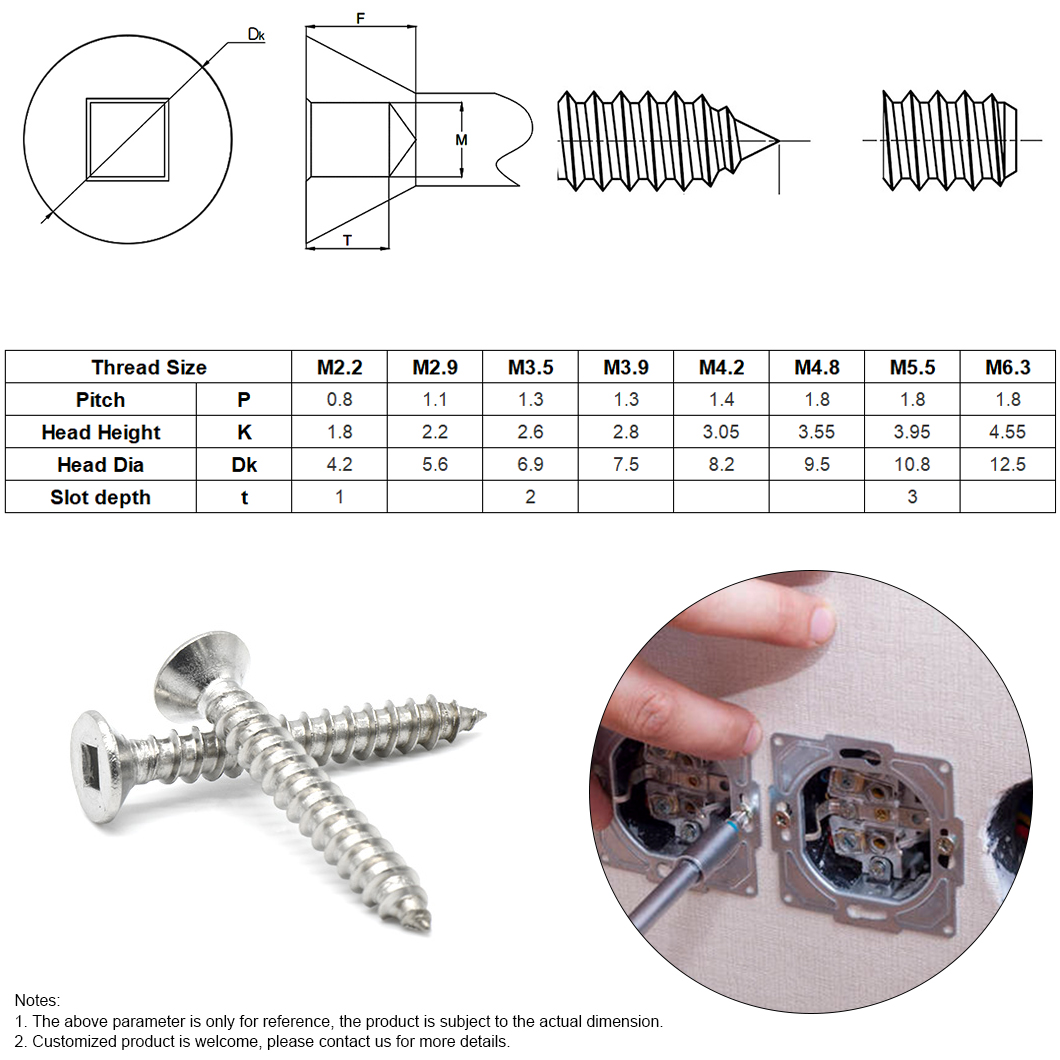 CSK Head Square Driver Self Tapping Screws
